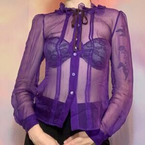 RARE 90s Miu Miu Sheer Silk Purple Blouse